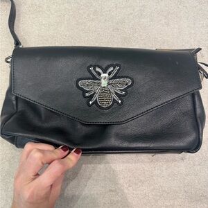 House of Harlow 1960 Black Clutch with Embroidered Insect